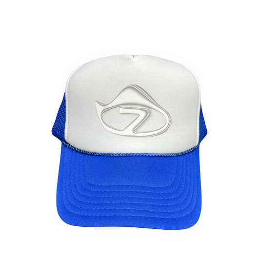 7 LOGO TRUCKER HAT RACER BLUE